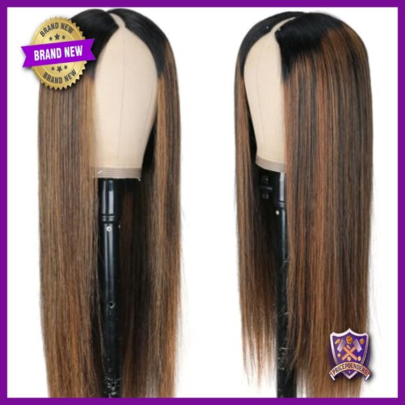 Straight Human Hair Wig 24 Inch Glueless V Part 180 Density Clip In main image 5